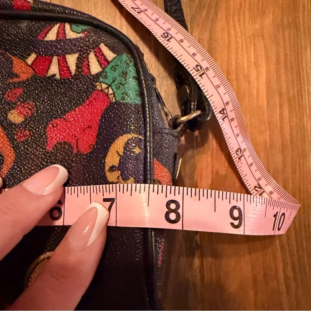 Piero Guidi Magic Circus print crossbody bag embossed fabric with leather trim